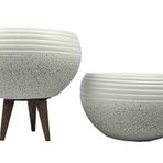 Bitki Tasarımı Beyaz Granit Küp Aranjman Saksı Saksılık Salon Çiçeklik İkili Set (Ayaksız-3 Ayaklı)