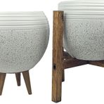 Bitki Tasarımı Beyaz Granit Küp Saksı Saksılık Salon Çiçeklik İkili Set (3 Ayak-4 Ayak)