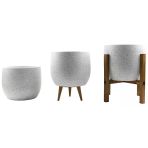 Bitki Tasarımı Beyaz Granit Toprak Saksı Saksılık Salon Çiçeklik Üçlü Set- 19 Cm