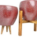 Bitki Tasarımı Bordo Granit Toprak Saksı Saksılık Salon Çiçeklik İkili Set 3 Ayaklı- 4 Ayaklı- 15 CM