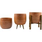 Bitki Tasarımı Ev Dekorasyon Aksesuar Beyaz Nokta Desenli Toprak Saksı Saksılık Salon Çiçeklik Üçlü Set - 19 CM - Kiremit