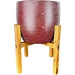 Bitki Tasarımı Ev Dekorasyon Aksesuar Bordo Granit Toprak Saksı Saksılık Salon Çiçeklik 4 Ayaklı - 19 CM - Vişne