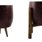 Bitki Tasarımı Ev Dekorasyon Aksesuar Bordo Granit Toprak Saksı Saksılık Salon Çiçeklik İkili Set 3 Ayaklı- 4 Ayaklı- 19 CM