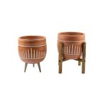Bitki Tasarımı Ev Dekorasyon Aksesuar Dik Çizgi Desenli Toprak Saksı Saksılık Salon Çiçeklik İkili Set 3 Ayaklı- 4 Ayaklı- 19 CM