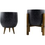 Bitki Tasarımı Ev Dekorasyon Aksesuar Gri Granit Toprak Saksı Saksılık Salon Çiçeklik İkili Set 3 Ayaklı- 4 Ayaklı- 19 CM - Metal Rengi