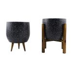 Bitki Tasarımı Ev Dekorasyon Aksesuar Gri Granit Toprak Saksı Saksılık Salon Çiçeklik İkili Set 3 Ayaklı- 4 Ayaklı- 19 CM