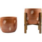 Bitki Tasarımı Ev Dekorasyon Aksesuar Kalp Desenli Toprak Saksı Saksılık Salon Çiçeklik İkili Set Ayaksız - 4 Ayaklı- 19 CM