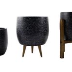 Bitki Tasarımı Ev Dekorasyon Aksesuar Siyah Granit Toprak Saksı Saksılık Salon Çiçeklik Üçlü Set- 19 CM