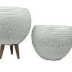 Bitki Tasarımı Ev Dekorasyon Beyaz Granit Küp Saksı Saksılık Salon Çiçeklik İkili Set (3 Ayaklı-Ayaksız)