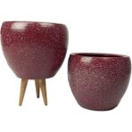 Bitki Tasarımı Ev Dekorasyon Bordo Granit Toprak Saksı Saksılık Salon Çiçeklik İkili Set Ayaksız - 3 Ayaklı- 15 CM - Kırmızı