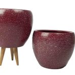 Bitki Tasarımı Ev Dekorasyon Bordo Granit Toprak Saksı Saksılık Salon Çiçeklik İkili Set Ayaksız - 3 Ayaklı- 15 CM