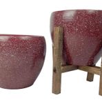Bitki Tasarımı Ev Dekorasyon Bordo Granit Toprak Saksı Saksılık Salon Çiçeklik İkili Set Ayaksız - 4 Ayaklı- 15 CM