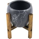 BİTKİ TASARIMI EV DEKORASYON GRİ ÜZERİ BEYAZ MERMER EFEKTLİ TOPRAK SAKSI SAKSILIK SALON ÇİÇEKLİK 4 AYAKLI - 15 CM