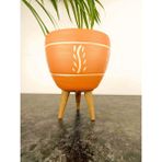 BİTKİ TASARIMI EV DEKORASYON NAKIŞ DESENLİ TERRAKOTA TOPRAK SAKSI SAKSILIK SALON ÇİÇEKLİK 3 AYAKLI - 15 CM