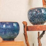 Bitki Tasarımı Ev Dekorasyon Okyanus Mavisi Ve Lacivert Şekilli Artistik Çift Sırlı İç Ve Dış Mekan Kullanımlı Toprak Terrakota Saksı Saksılık Salon Çiçeklik İkili Set