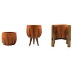 Bitki Tasarımı Ev Dekorasyon Siyah Çizgi Desenli Terakota Toprak Saksı Saksılık Salon Çiçeklik Üçlü Set 12 Cm