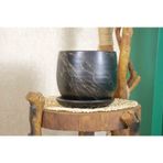 BİTKİ TASARIMI EV DEKORASYON SİYAH ÜZERİ GOLD TABAKLI TERRACOTA TOPRAK SAKSI SAKSILIK SALON ÇİÇEKLİK 19 CM