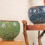 Bitki Tasarımı Ev Dekorasyon Yeşil Şekilli Ve Lacivert Şekilli Artistik Çift Sırlı İç Ve Dış Mekan Kullanımlı Toprak Terrakota Saksı Saksılık Salon Çiçeklik İkili Set