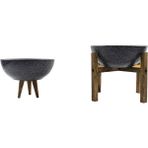 Bitki Tasarımı Gri Granit Boyalı Aranjman-Sunumluk Toprak Saksı-Ikili Set-20 cm Çap-No:1
