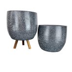 Bitki Tasarımı Gri Granit Toprak Saksı Saksılık Salon Çiçeklik İkili Set Ayaksız - 3 Ayaklı- 19 CM
