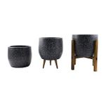 Bitki Tasarımı Gri Granit Toprak Saksı Saksılık Salon Çiçeklik Üçlü Set- 19 CM