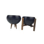 Bitki Tasarımı Siyah Granit Küp Aranjman Saksı Saksılık Salon Çiçeklik İkili Set (3 Ayak-4 Ayak)