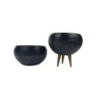 Bitki Tasarımı Siyah Granit Küp Aranjman Saksı Saksılık Salon Çiçeklik İkili Set (Ayaksız-3 Ayaklı)