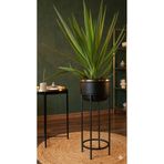 Bitkidunyam Mat Siyah Ayaklı Saksı, Metal, Altın Detaylı Kenar, Modern Minimalist Stil, İç Mekan, 62x26 cm No:12