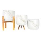 bitkitasarımı BİTKİ TASARIMI EV DEKORASYON AKSESUAR BEYAZ ÜZERİ GOLD MERMER EFEKTLİ TOPRAK SAKSI SAKSILIK SALON ÇİÇEKLİK ÜÇLÜ SET- 19 CM