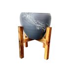 bitkitasarımı BİTKİ TASARIMI EV DEKORASYON GRİ ÜZERİ BEYAZ MERMER EFEKTLİ TOPRAK SAKSI SAKSILIK SALON ÇİÇEKLİK 4 AYAKLI - 15 CM