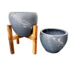 bitkitasarımı BİTKİ TASARIMI EV DEKORASYON GRİ ÜZERİ BEYAZ MERMER EFEKTLİ TOPRAK SAKSI SAKSILIK SALON ÇİÇEKLİK İKİLİ SET AYAKSIZ - 4 AYAKLI- 15 CM