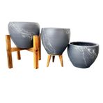 bitkitasarımı BİTKİ TASARIMI EV DEKORASYON GRİ ÜZERİ BEYAZ MERMER EFEKTLİ TOPRAK SAKSI SAKSILIK SALON ÇİÇEKLİK ÜÇLÜ SET - 15 CM