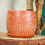 Bitkitasarımı Ev Dekorasyon Beyaz Nokta Desenli Doğal Tabaklı Terracota Toprak Saksı Saksılık Salon Çiçeklik 19 CM