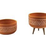 bitkitasarımı TERRACOTA HİTİT DESEN TOPRAK ARANJMAN SAKSI İKİLİ SET – 20 CM ÇAP NO:1
