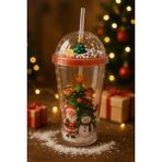 Biton Toptan Noel Baba & Yılbaşı Temalı 450 ml Pipetli Suluk Çift Katman Mika Su Şişesi Eğlenceli Tasarım - 1