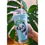 Biton Toptan Sevimli Panda Temalı Çift Katman 450ML Suluk Pipetli Mika Matara MAVI 2770