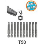 Bits Uç Mıknatıslı Torx T30 75 mm 10'lu Set Kutulu Manyetik 1/4" Matkap Ucu Tork 7.5 cm Uzunluk - Altın