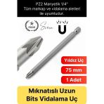 #Bitsuç Mıknatıslı 75 mm Yıldız Vidalama Bits Uç PZ2 Manyetik 1/4" Şarjlı Matkap Ucu Uzun Boy 1 Adet
