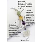biuti Doğal Taşlı Metal Ayetel Kürsi Dualı Araba Dikiz Ayna Süsü, Ametist, Sitrin Taşı, Aventurin