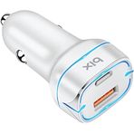 Bix BX-CCP36WT 38W Type-C PD 20W ve USB-A QC 3.0 18W Çift Portlu LED Işıklı Araç Şarj Cihazı Beyaz iPhone 15/14/13/12/11/X/, iPad, Galaxy S24/S23/S22/S21/S20 ve Daha Fazlasıyla Uyumlu BXCCP36WT