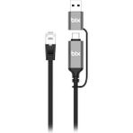 Bix C6AC15 2in1 Usb-A & Type-C To RJ45 1000MBPS Gigabit Ethernet Dönüştürücü Cat6 Kablo 1.5 Metre Thunderbolt 3/4/5, Mac/windows/ipad/android Uyumlu - Siyah