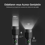 Bix Flashlight Bx5101fl 60W Led, Max. 2300 Lümen Parlaklık 850 Metreye Kadar Uzun Menzilli, Şarj Edilebilir, Led Güç Göstergeli Çok Modlu Kamp Acil Durum Için Kompakt El Feneri