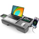 Bix Saiji Gx3 Taşınabilir Laptop Standı Geniş Pvc Deri Yüzey, Katlanabilir Telefon Yuvası, 17″ Inç Laptop ve Telefon Uyumlu, Hafif ve Ergonomik Tasarım ile Yatak, Kanepe Veya Seyahat Için Fonksiyonlu Masa - 21.3″ x 13″ (540 x 330 mm) - Gri