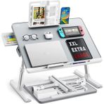 Bix SAIJI K7 Ultimate PVC Deri Çıkarılabilir Silikon Bölmeli Depolama Çekmeceli Ayarlanabilir Katlanır Dizüstü Yatak Masası, Laptop Çalışma Masası, Çıkarılabilir Kitaplık Gümüş
