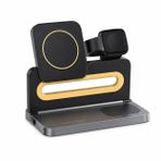 Bix TPS02 3’ü 1 Arada Katlanabilir Kablosuz Şarj İstasyonu, Manyetik 15W Wireless Charger Stand, Gece Işıklı Telefon AirPods TWS Kulaklık ve Apple Watch Uyumlu Şarj Standı, Koyu Gri