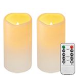 Biyanuo 2'li paket su geçirmez dış mekan LED mum, uzaktan kumandalı, zamanlayıcı, plastik, alevsiz, pille çalışan elektrikli sütun mum (D7,5 x Y 14 cm), kamp, düğün, hediye, ev dekorasyonu