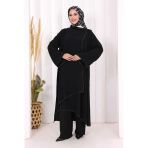 Biyeli Uzun Tunik Pantolon Takım 8005 Siyah