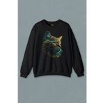 Bıyıklı Kedi Minimal Çizim 3D Efektli Realist Siyah Baskılı Sweatshirt
