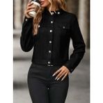 Bizcomoda Kadın Uzun Kollu Önden Düğmeli Kısa Süet Ceket - 2XL - 3XL - Siyah
