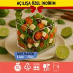 Bizden Gelsin 8'li Tatlı Kabı Kapaklı Kase Kare, Mika Sert Plastik Şeffaf, 250CC Tatlı Meze Salata Çerez Dondurma - 8 Adet